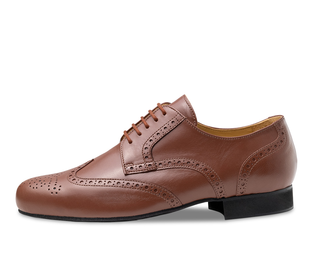 Zapatos de baile para hombre en piel napa color coñac con patrón perforado Brogue de Werner Kern.