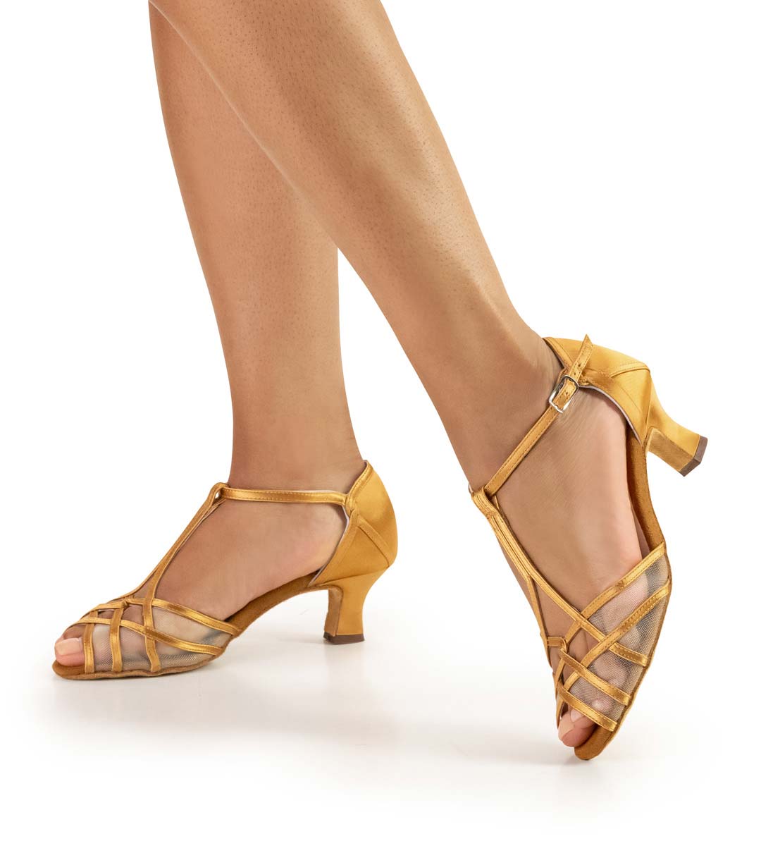 Tanzsandale von Anna Kern in zartem bronzefarbenen Satin mit 5 cm Absatz