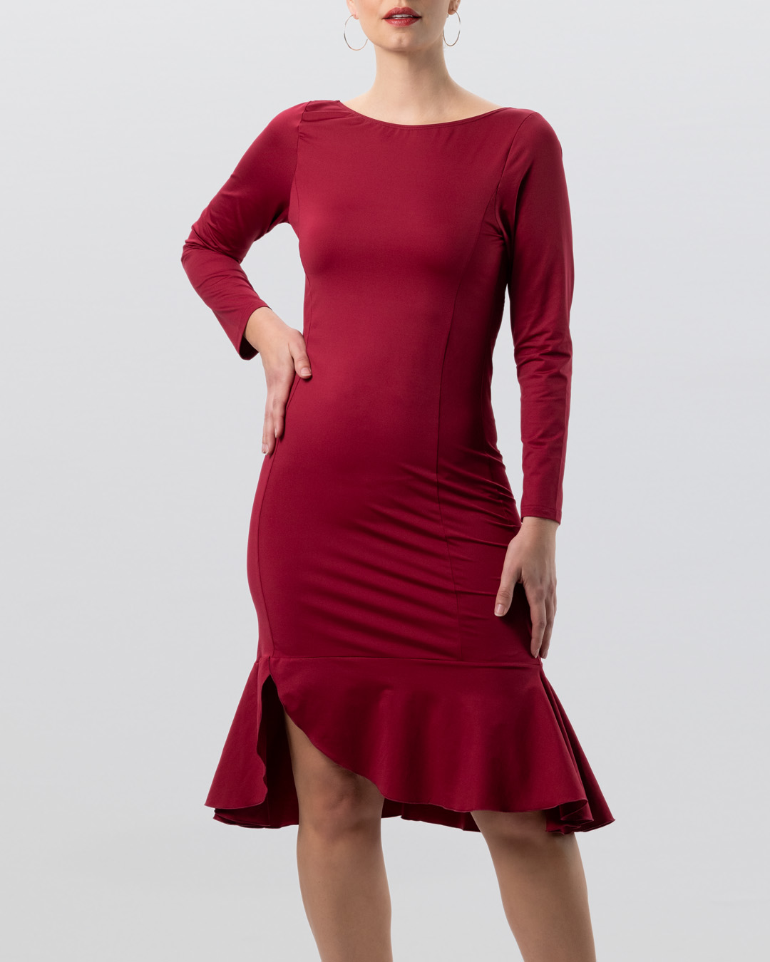 Vestido de baile Zuri Tanzkleid Zuri mit Volant und langen Ärmeln in cherryrot