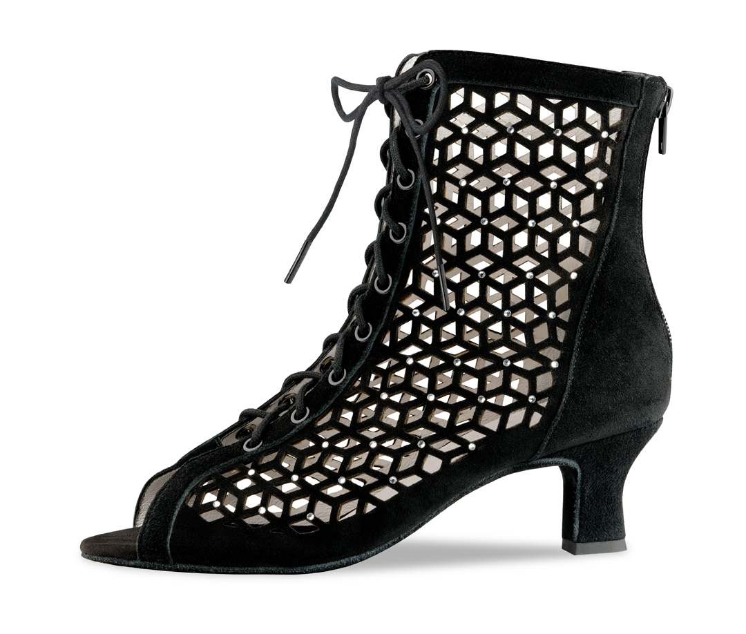 Elaine Tanzschuh Stieflette aus schwarzem Velour mit Strasssteinchen und 5 cm Absatz von Anna Kern.
