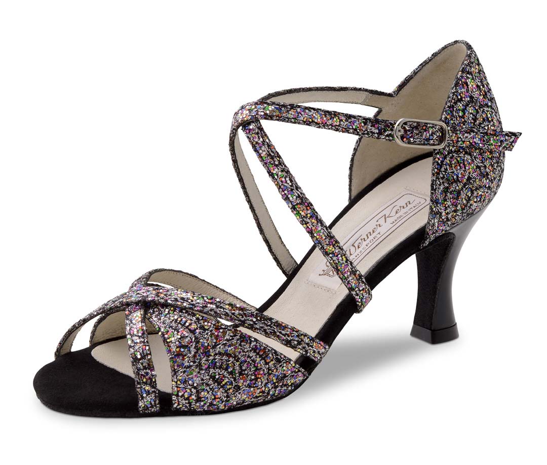July offener Damentanzschuh von Werner Kern in silbernem Brokat