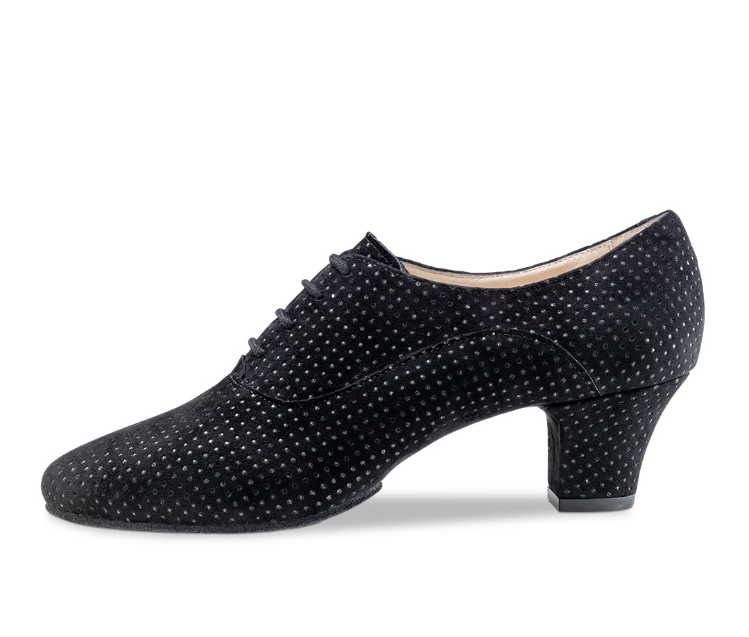 Zapato de danza de entrenamiento brocado en negro con efecto purpurina y tacón en bloque de 4,5 cm de Werner Kern