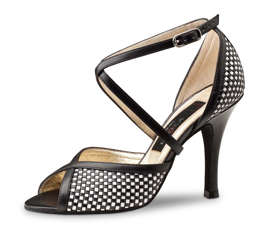 Simona offener Damentanzschuh von Nueva Epoca in schwarz-weiss