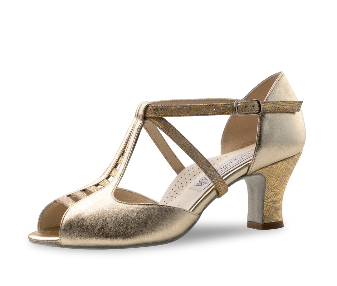 Zeitlose Damen Tanzschuhe - Werner Kern Holly in Stella Beige Platin mit sich verjüngendem Steg für stilvolles Tanzen und perfekten Halt