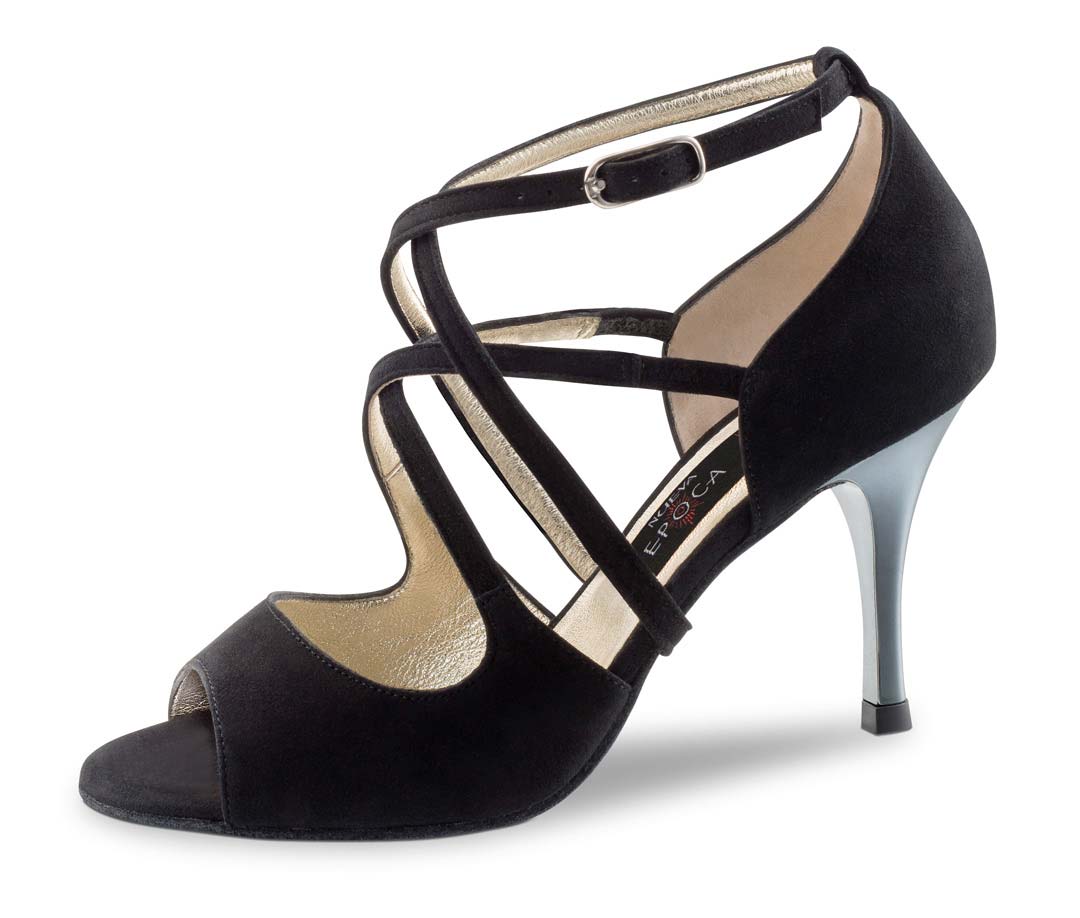 Riana schwarzer Nueva Epoca Damentanzschuh mit metallic Absatz