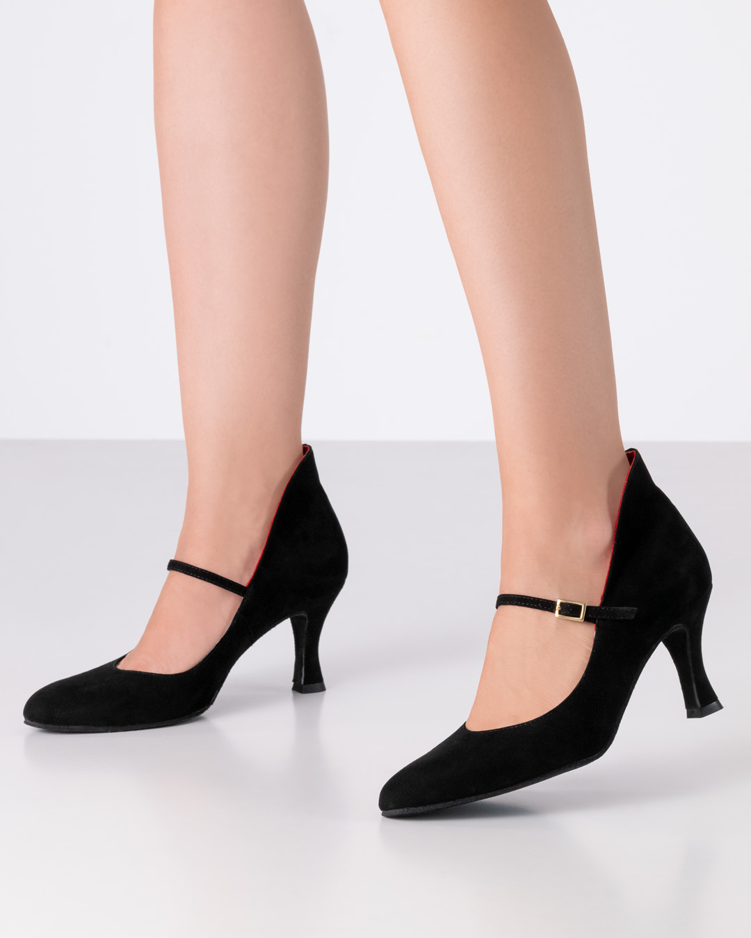 Morgana Zapatos de baile de ante negro con forro interior rojo de Werner Kern.