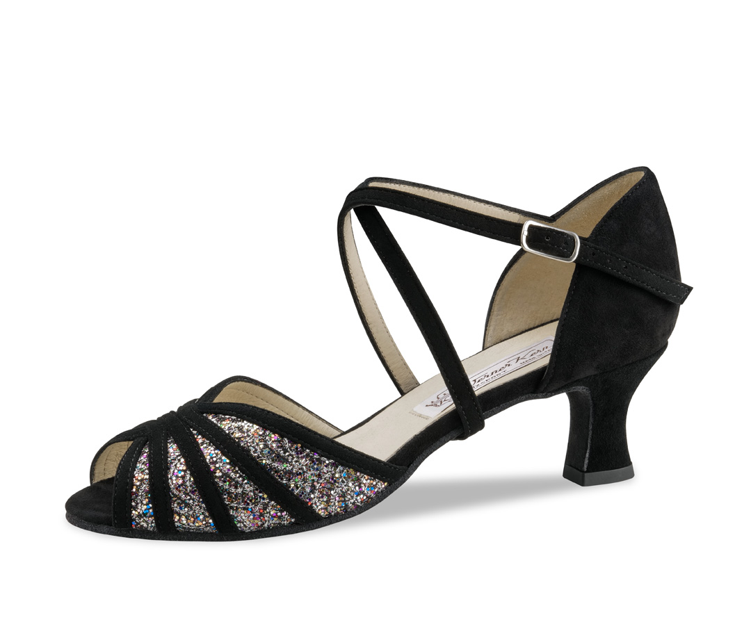 Ellie Werner Kern Tanzschuh -Ellie- mit bequemen 5,5 cm Absatz aus Velourleder und Brokat in elegantem look.