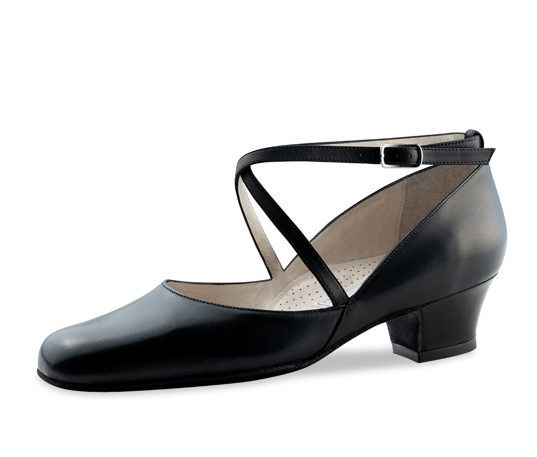 Zapato de baile cerrado de piel napa negra con tacón pequeño y cómodo Ajuste de Werner Kern