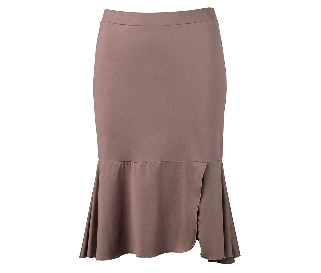 Falda de baile estrecha, beige, hasta la rodilla, con volantes y abertura, de Werner Kern