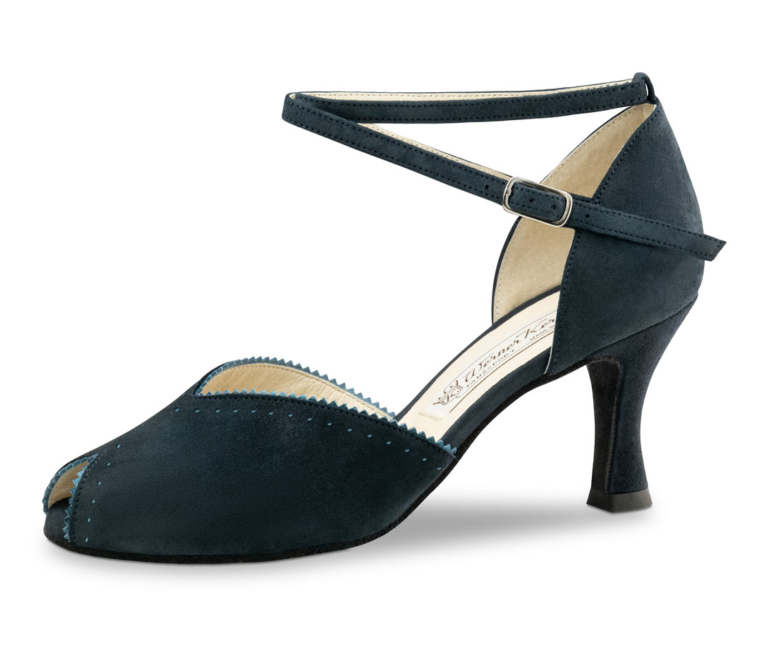Sandales de danse bleues signées Werner Kern, avec des détails noirs et un talon évasé de 6,5 cm
