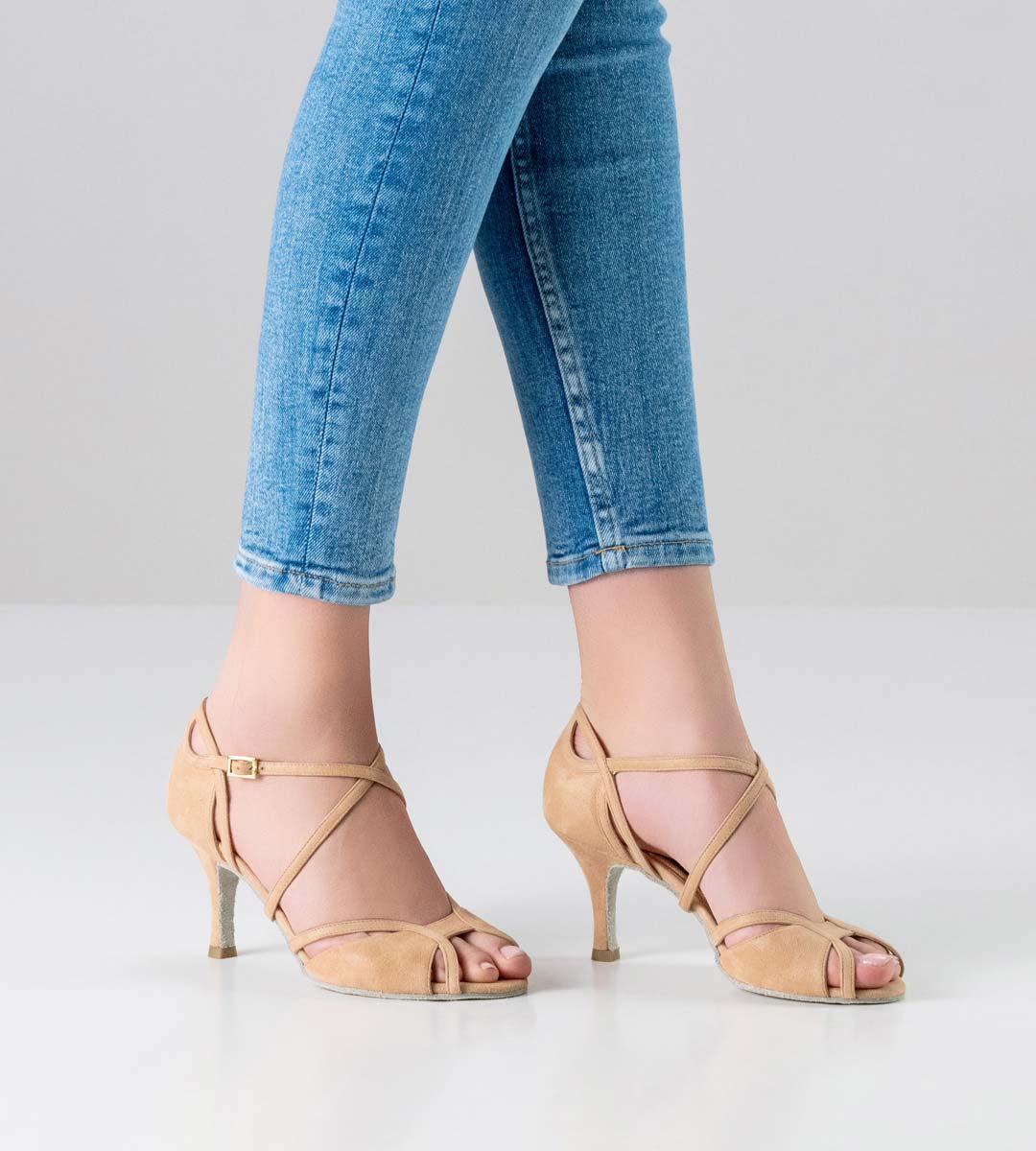 Ornella offener Tango Damentanzschuh von Nueva Epoca in beigem Glanzvelours