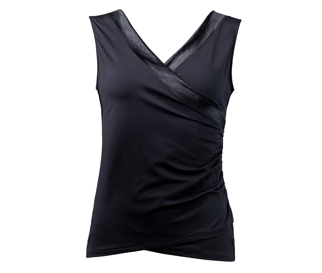 Top de baile Sira Top de danza entallado con efecto envolvente, de material elástico negro y cuello de pico, de Werner Kern