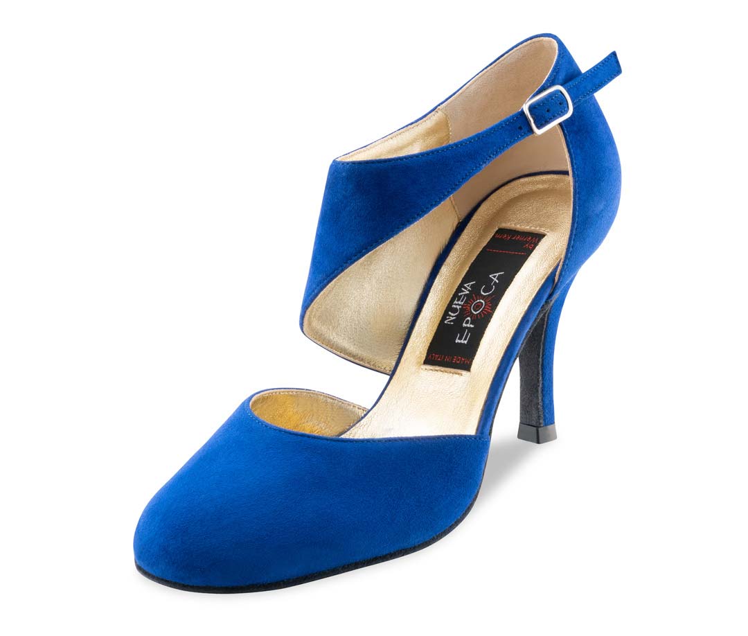 Reyna geschlossener Damentanzschuh für Tango von Nueva Epoca in blauem Velours