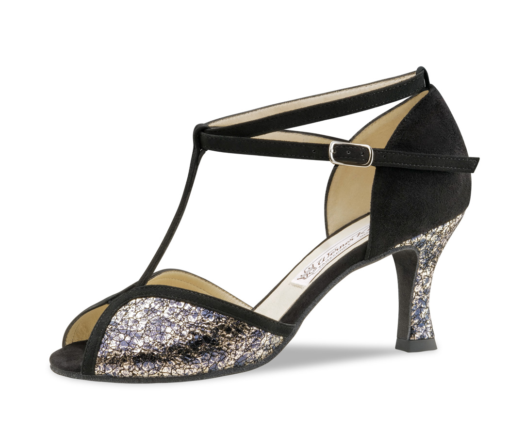 Isla Offener Tanzschuh -Isla-von Werner Kern in traumhafter blau-schwarz- silber Kombination aus echtem Leder mit einem Absatz in 6,5 cm Höhe.