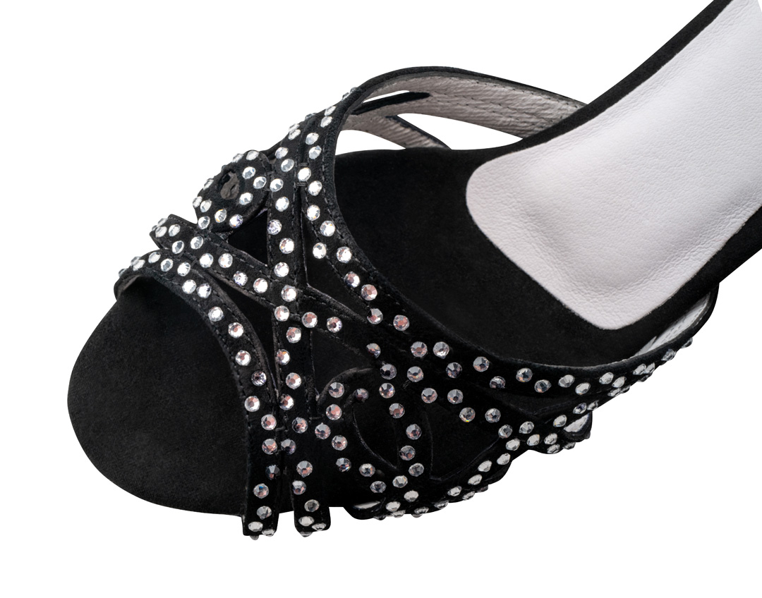 Tanzschuh Clemence Das offene Vorderblatt des Tanzschuhs Clemence welches mit Strass bedeckt ist
