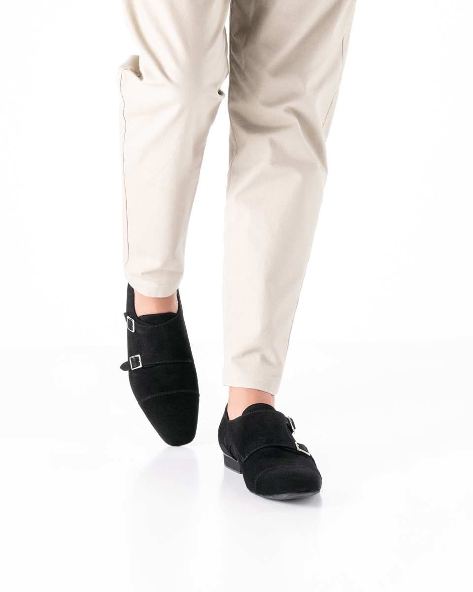 Herren Tanzschuh für bequemen Auftritt - Werner Kern Anzio in schwarzem Veloursleder, klassisches Design mit verstellbaren Schnallen, handschuhweichem Veloursleder und Kalblederfutter, fantastisch bequeme Absatzhöhe von 2,0 cm