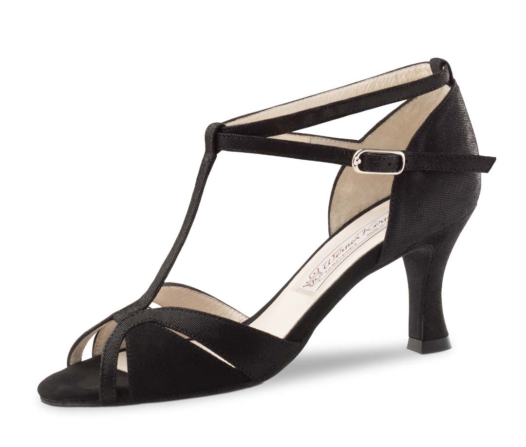 Ida Werner Kern Damentanzschuh in glitzerndem schwarzem Samtziege