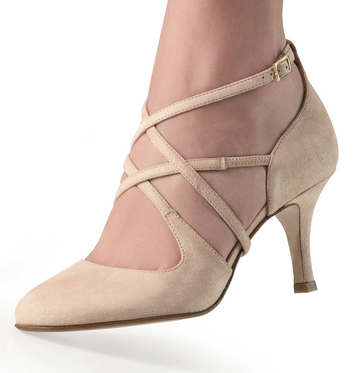 Valeria Detailansicht vom Nueva Epoca Brautschuh in beige am Fuß