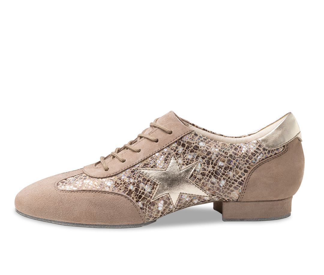 Ariana - COMING SOON Zapatillas de baile de entrenamiento beige brillante con cordones y suela dividida de Werner Kern.