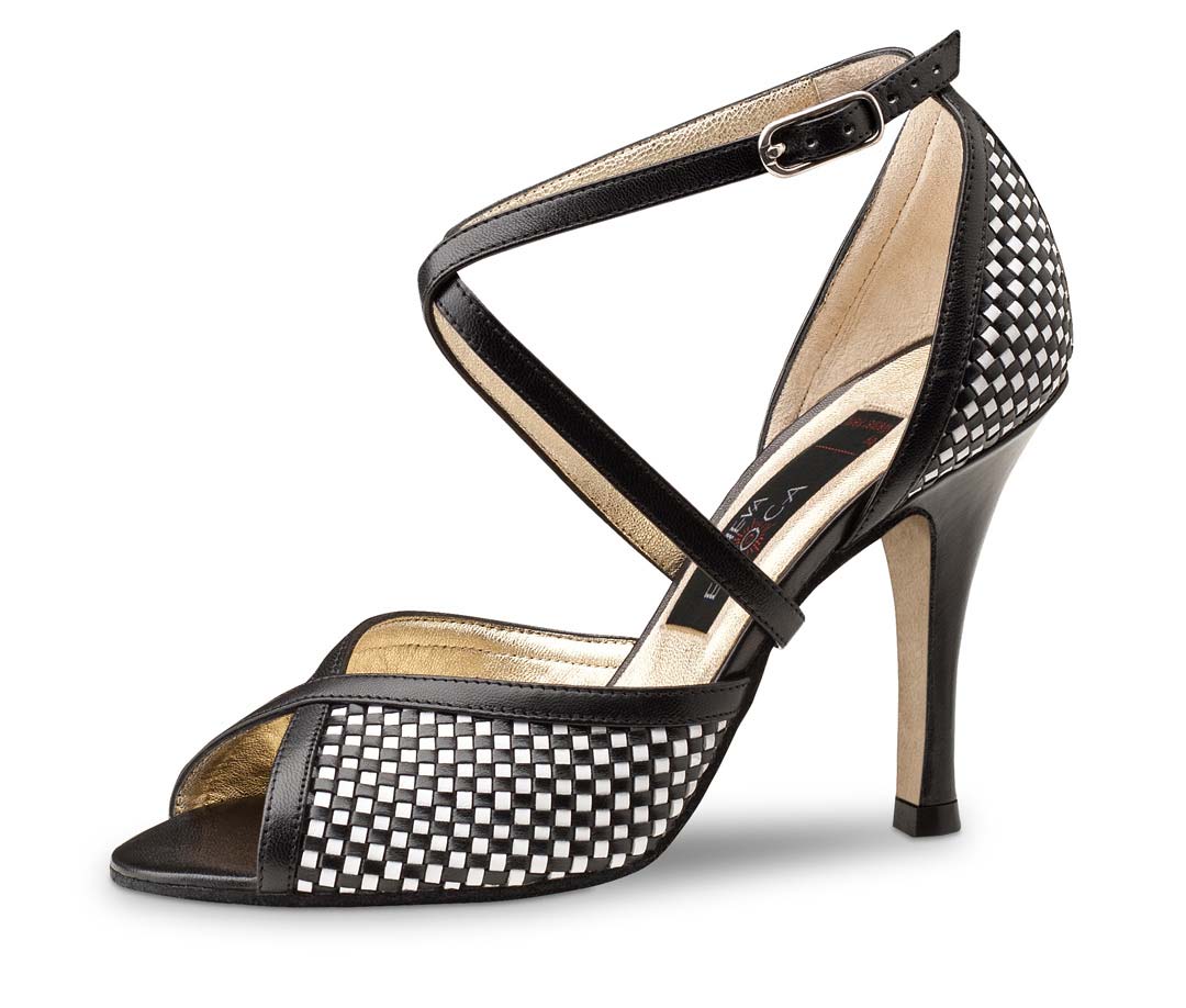 Simona schwarz-weißer Nueva Epoca Damentanzschuh mit Ledersohle