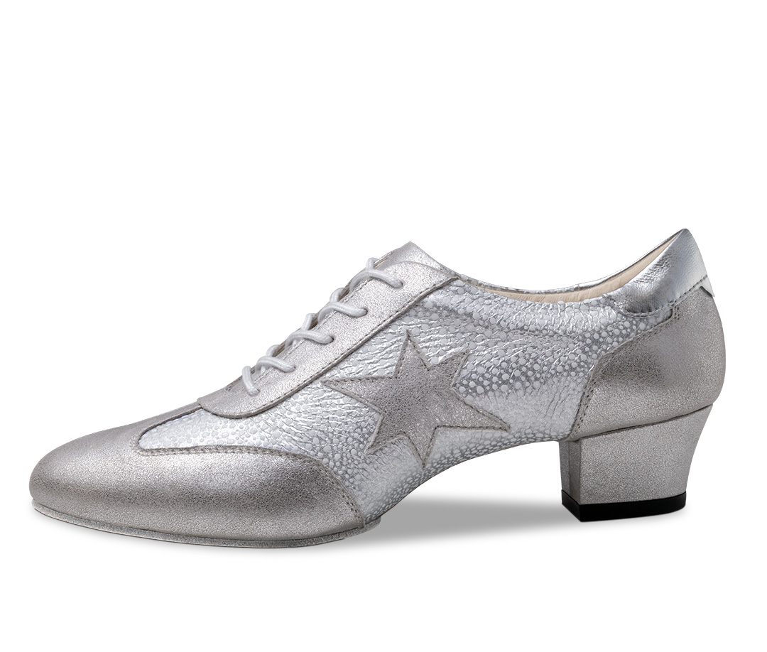 Ariana Zapatos de baile de entrenamiento cerrados, plateados, de cuero, con cordones y suela dividida, de Werner Kern.