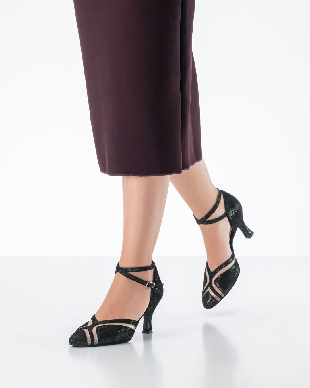 Zapatos de baile de Werner Kern, de piel negra brillante, con tacón acampanado de 6,5 cm