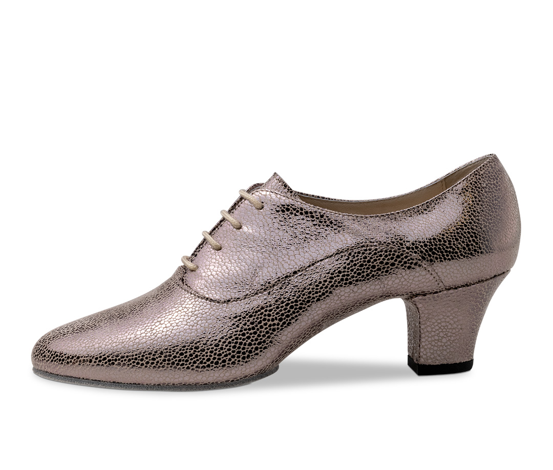Zapato de danza de entrenamiento en aspecto metálico antiguo con cordones de 4 pliegues, tacón en bloque de 4,5 cm de Werner Kern