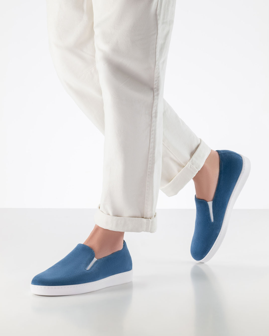 Portofino Zapatillas de baile tipo mocasín, de ante azul con suela blanca, para uso en interiores y exteriores, de Werner Kern