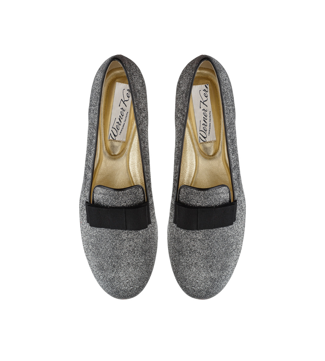 Loafer Linn Loafer aus silbernem Brokat und schwarzer Schleife