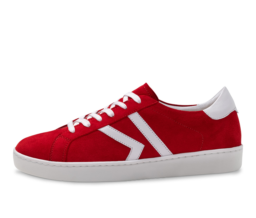 Zapatillas de baile rojas con detalles blancos y suela de PU ligeramente giratoria en blanco de Werner Kern.