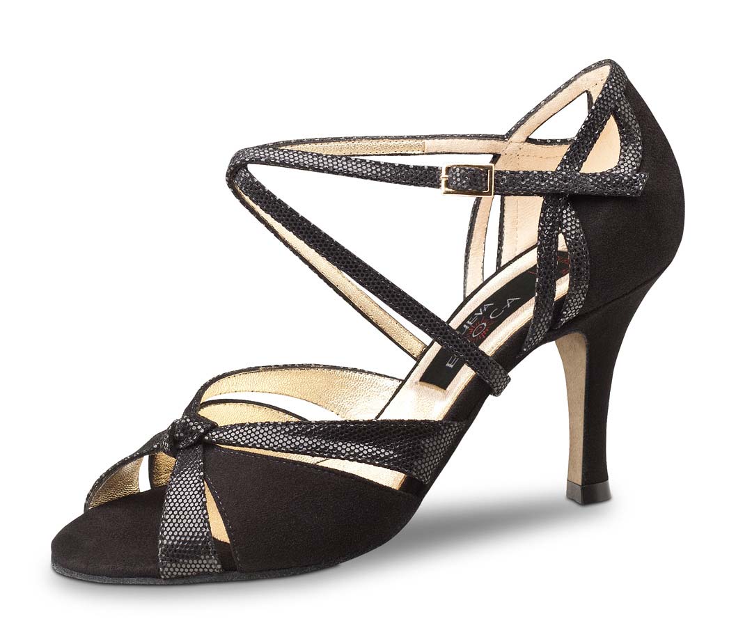 Sienna schwarzer Damentanzschuh von Nueva Epoca mit Ledersohle