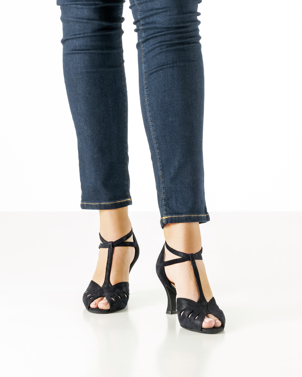 Lindsay Damen Tanzschuh Lindsay - Werner Kern aus blauem Glanzvelour mit stilvollen Cut Outs, kleiner Zehenöffnung und traumhaft bequemer Absatzhöhe von 6,5 cm