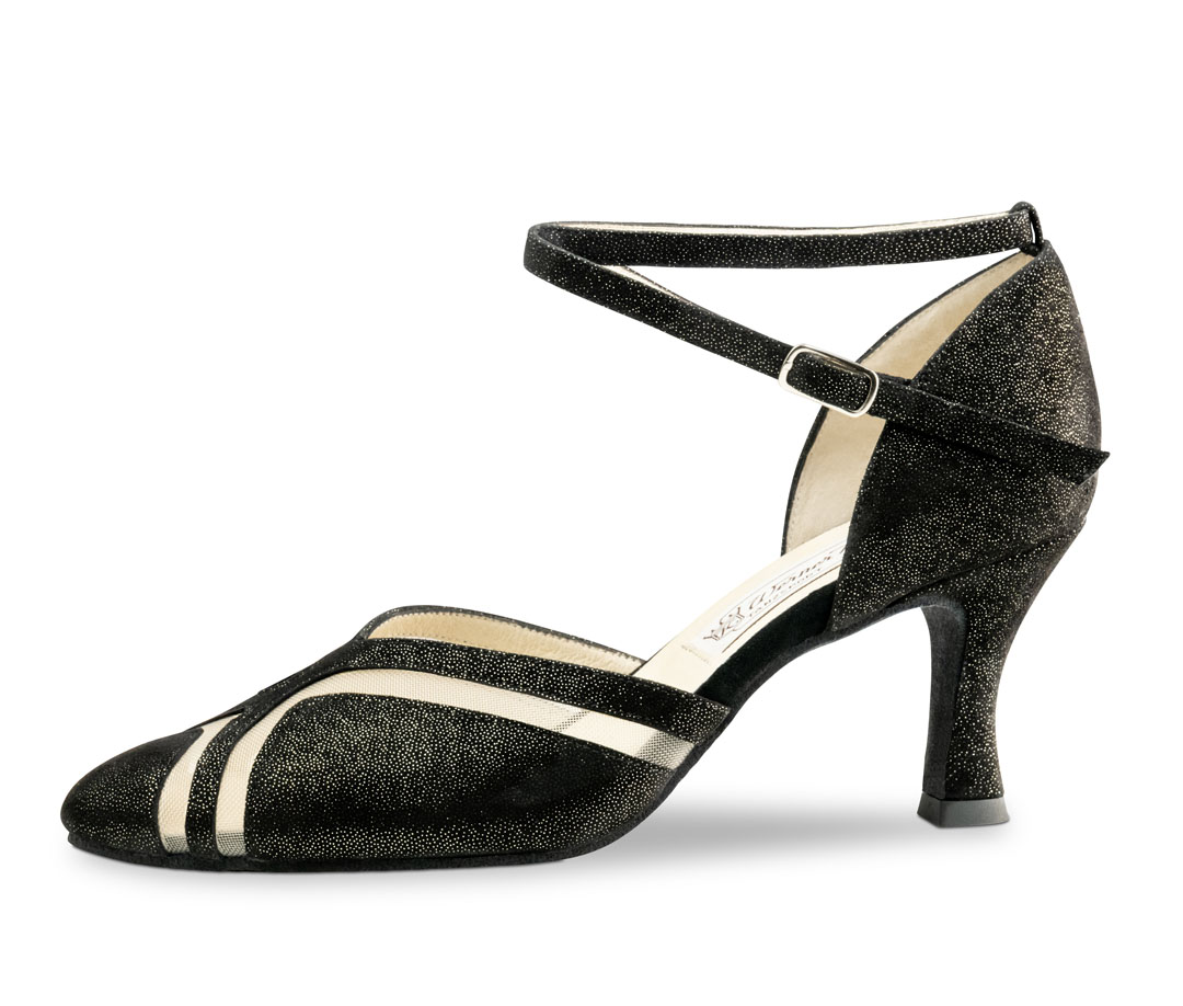 Zapatos de baile de Werner Kern, de piel negra brillante, con tacón acampanado de 6,5 cm