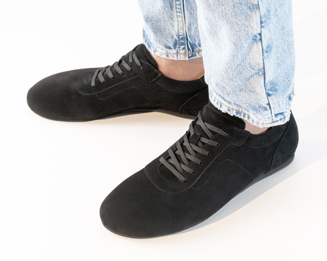 Zapatillas de baile Volterra en ante negro, diseñadas para llevarlas sin calcetines