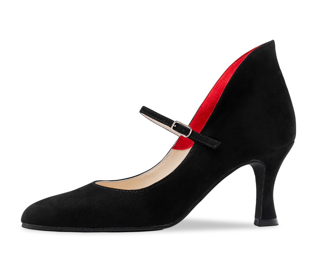 Zapatos de baile de ante negro con forro interior rojo de Werner Kern.