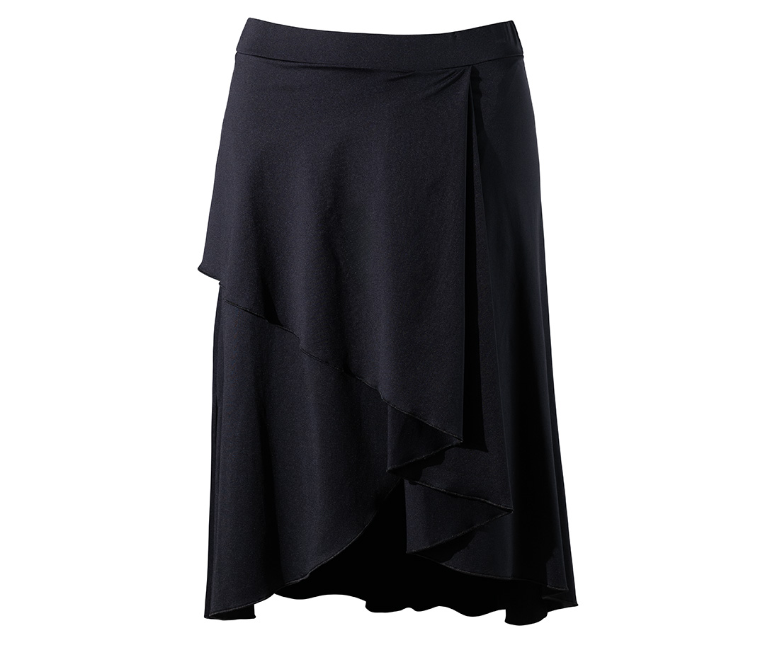 Falda de baile Vana en negro para mujer - forma de tulipán y look envolvente para salsa, tango y más.