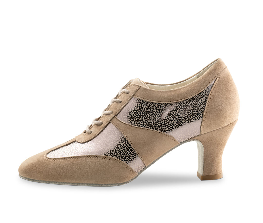 Zapatos de baile de entrenamiento con cordones, de piel en tonos beige y dorado, de Werner Kern, con tacón grueso de 6 cm