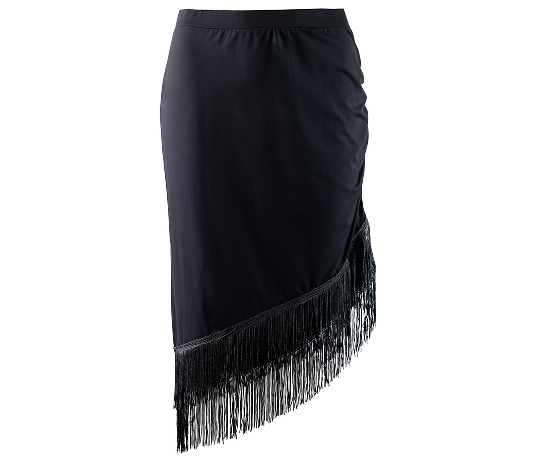 Falda de baile Oya Falda de baile estrecha hasta la rodilla con flecos en negro de Werner Kern